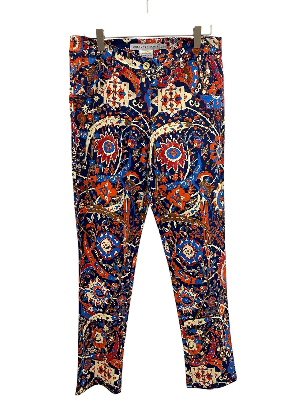 Gretchen Scott Designs Navy Blue Orange Paisley Print Leggings